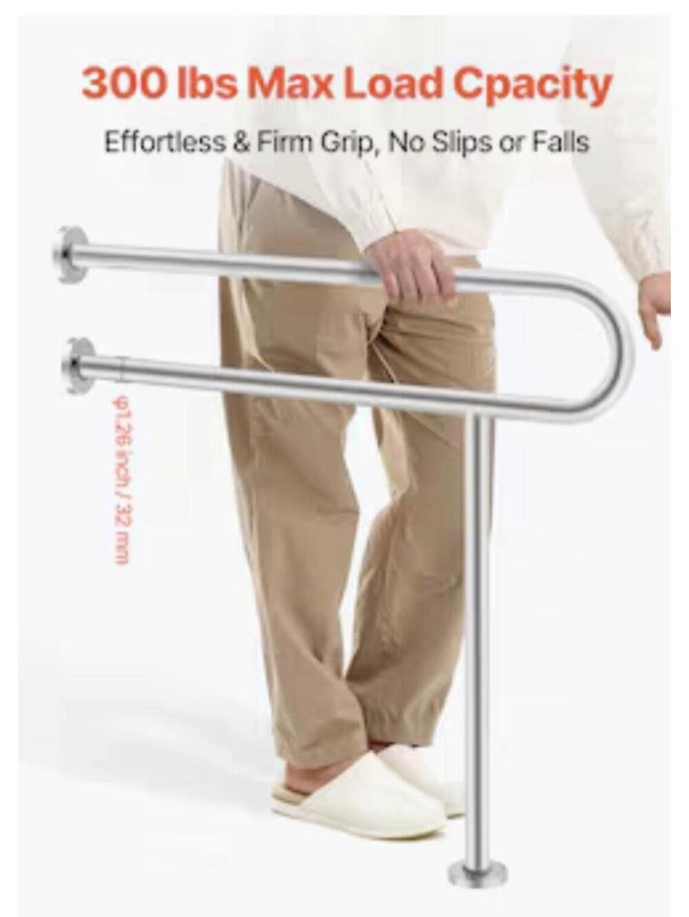 Toilet Safety Rail, 31.5 Inch U-Shaped Handicap Grab Bar, 304 Stainless Steel Se